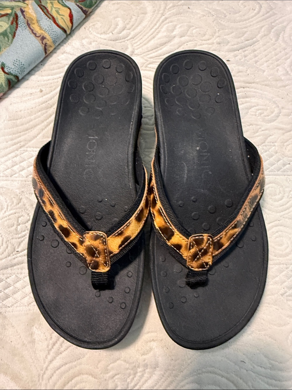 Vionic Black Sandals with Leopard-Print Straps